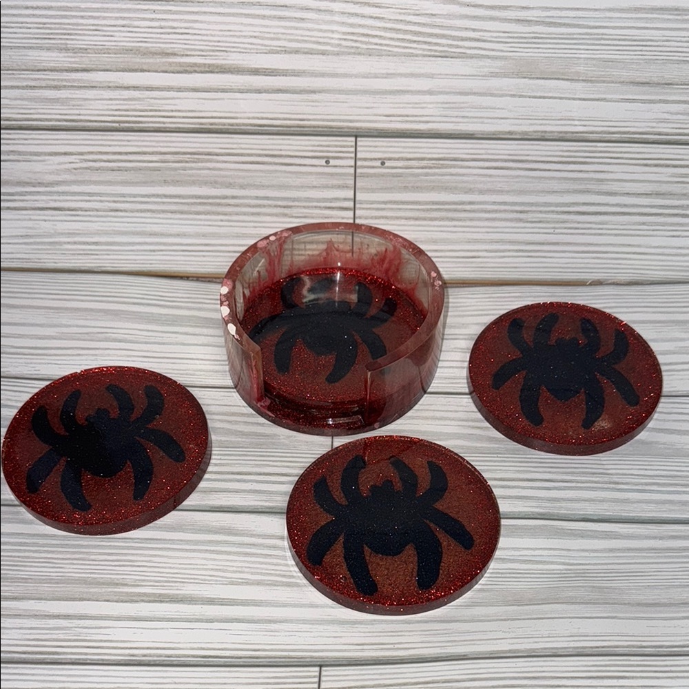 Red and Black Spider Coaster Set